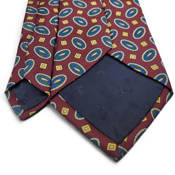 Brooks‎ Brothers Burgundy Red Blue Yellow Diamond Ornaments Men's Silk Neck Tie - Picture 4 of 9